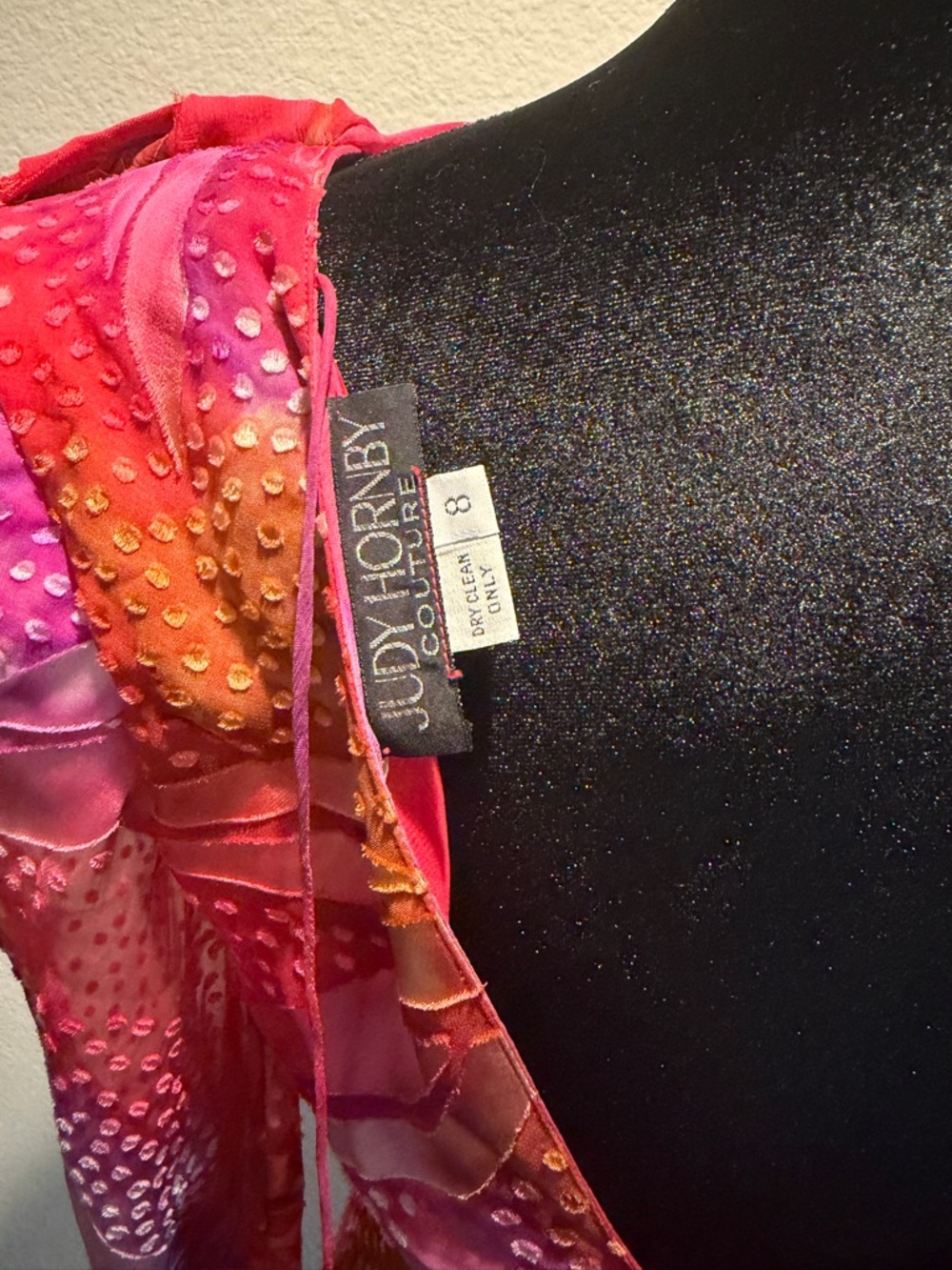Vintage Judy Hornby Couture Pink & Purple Printed Maxi Dress with Draped Scarf - Picture 10 of 10